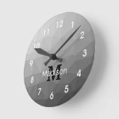 Grauer Gradient-Geometrischer-Netzmuster-Monogramm Runde Wanduhr (Winkel)