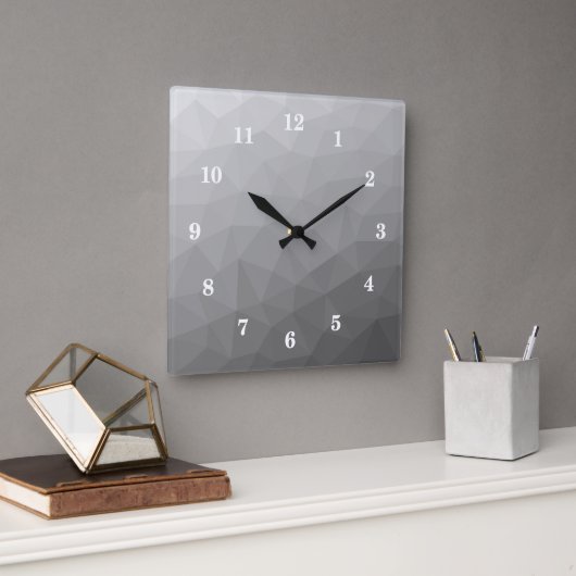 Grauer Gradient-Geometrisches-Netzmuster Quadratische Wanduhr (Büro)