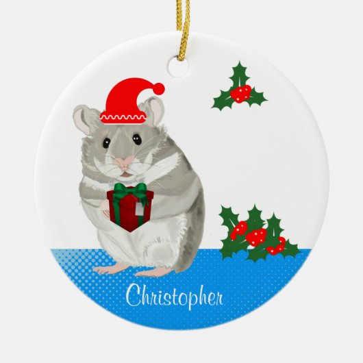 Grauer Hamster personalisierte Weihnachten Keramik Ornament (Vorne)