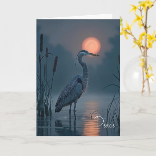 Grauer Heron mit rosa Mond Beileid Karte (Gelbe Blume)