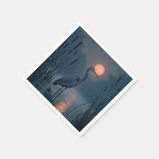 Grauer Heron mit rosa Mond Serviette (Ecke)