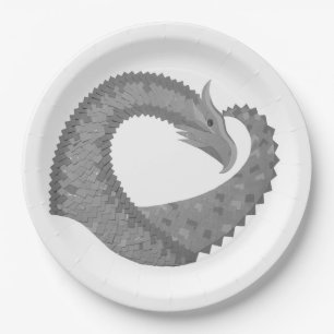 Grauer Herzdrache auf Weiß Pappteller