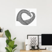 Grauer Herzdrache auf Weiß Poster (Heimbüro)