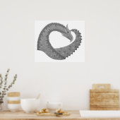 Grauer Herzdrache auf Weiß Poster (Küche)