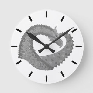 Grauer Herzdrache auf Weiß Runde Wanduhr