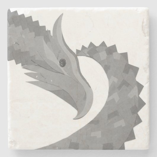 Grauer Herzdrache auf Weiß Steinuntersetzer (Vorderseite)