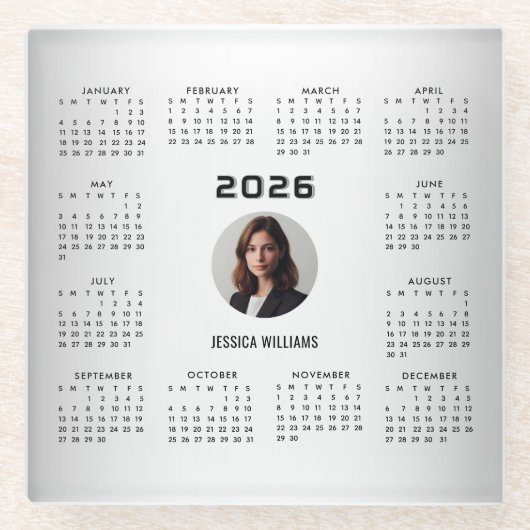 Grauer Hintergrund Benutzerdefiniertes Foto 2026 K Glasuntersetzer (Vorderseite)