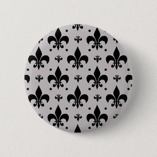 Grauer Hintergrund Fleur-de-lis-Muster Button