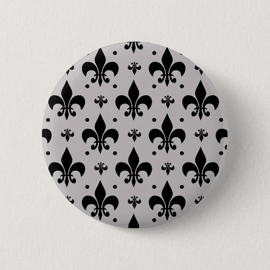 Grauer Hintergrund Fleur-de-lis-Muster Button (Vorderseite)