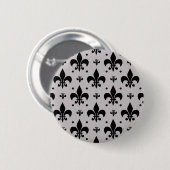 Grauer Hintergrund Fleur-de-lis-Muster Button (Vorne & Hinten)