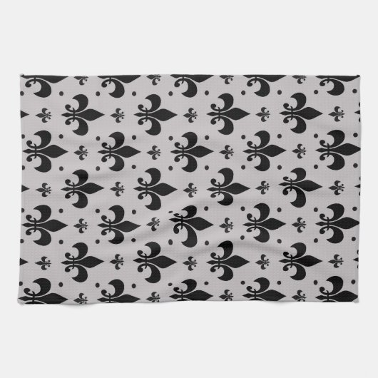 Grauer Hintergrund Fleur-de-lis-Muster Geschirrtuch (Horizontal)