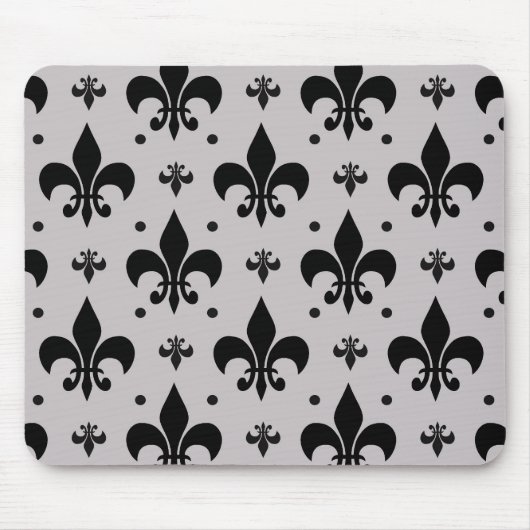 Grauer Hintergrund Fleur-de-lis-Muster Mousepad (Vorne)
