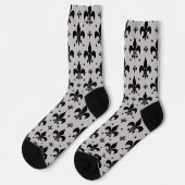 Grauer Hintergrund Fleur-de-lis-Muster Socken (Linkes Detail)