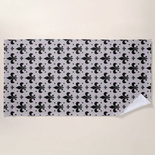 Grauer Hintergrund Fleur-de-lis-Muster Strandtuch (Vorderseite)