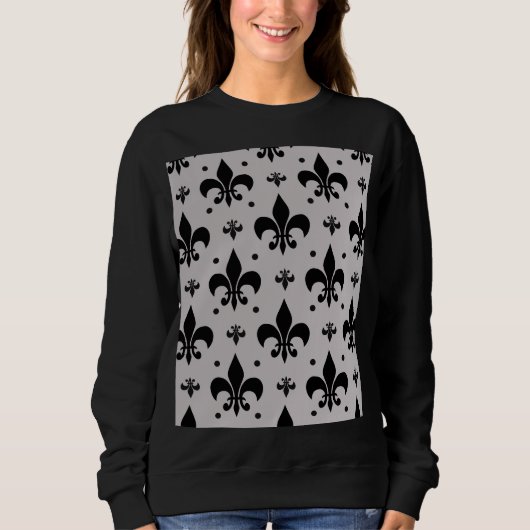Grauer Hintergrund Fleur-de-lis-Muster Sweatshirt (Vorderseite)