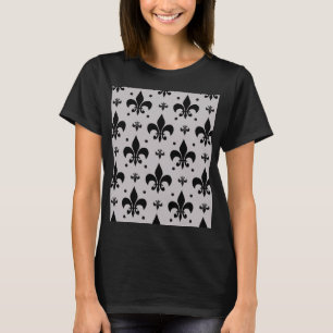 Grauer Hintergrund Fleur-de-lis-Muster T-Shirt
