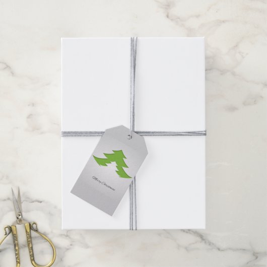 Grauer Hintergrund mit Weihnachtsbaum Geschenkanhänger (Mit Garn)