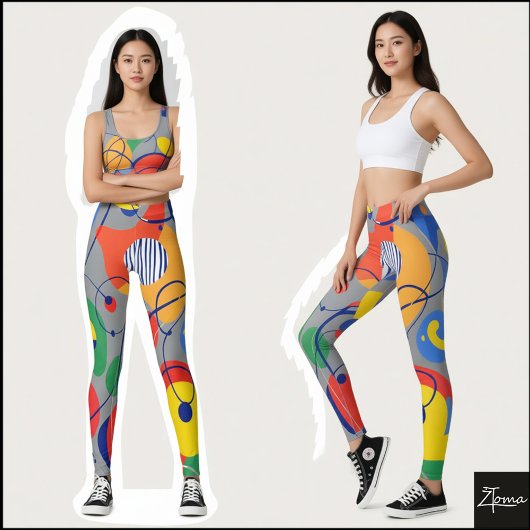 Grauer Hintergrund Primärfarbe Abstrakte Formen Leggings