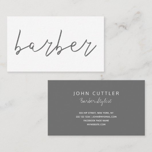 Grauer Holzkohlebarber aus einfachem Glitzer, hand Visitenkarte (Vorne/Hinten)