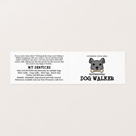 Grauer Hund mit Knochen, Dog Walker im Detail Visitenkarten (Außenseite Aufgefaltet)