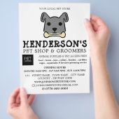 Grauer Hund mit Knochen, Pet Store & Groomer Flyer (Hand)