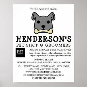 Grauer Hund mit Knochen, Pet Store & Groomer Poster