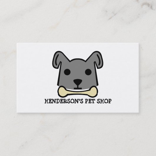 Grauer Hund mit Knochen, Pet Store & Groomer Visitenkarte (Vorderseite)