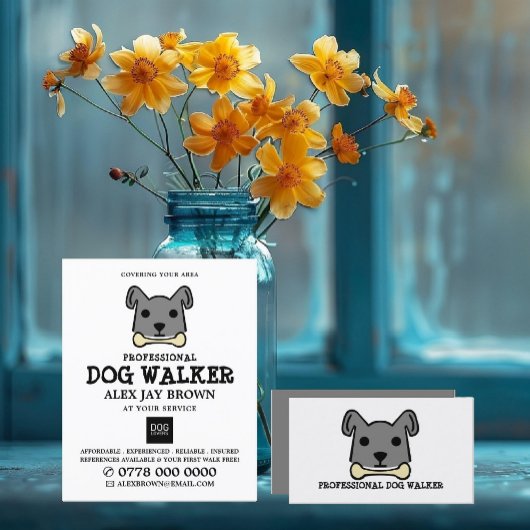 Grauer Hund mit Knochen, Werbung für Hunde Walker Flyer