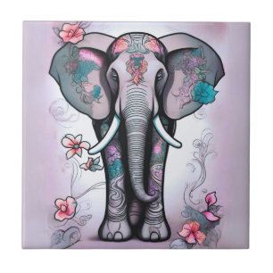 Grauer indischer Elefant mit Blume verziert Fliese