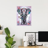 Grauer indischer Elefant mit Blume verziert Poster (Heimbüro)