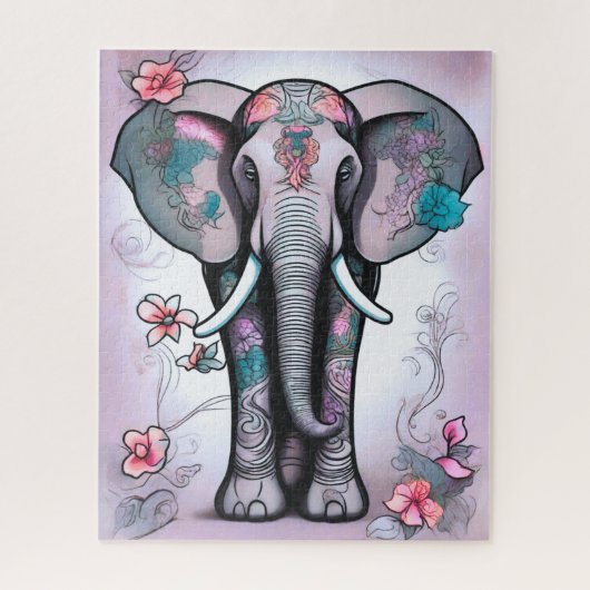 Grauer indischer Elefant mit Blume verziert Puzzle (Vertikal)