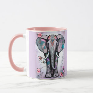 Grauer indischer Elefant mit Blume verziert Tasse