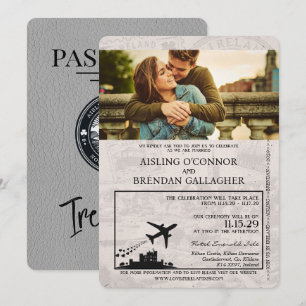 Grauer irischer Reisepass Hochzeitseinladung Einladung