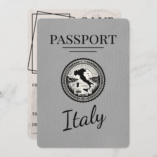 Grauer Italienischer Pass Save The Date (Vorne/Hinten)