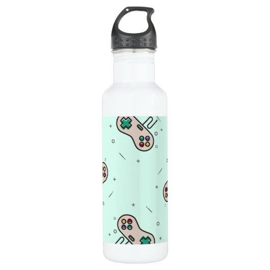 Grauer Joystick auf blau Edelstahlflasche (Vorderseite)