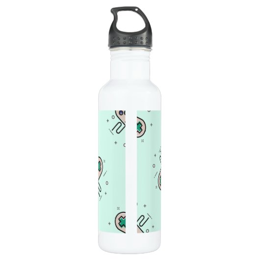 Grauer Joystick auf blau Edelstahlflasche (Rückseite)