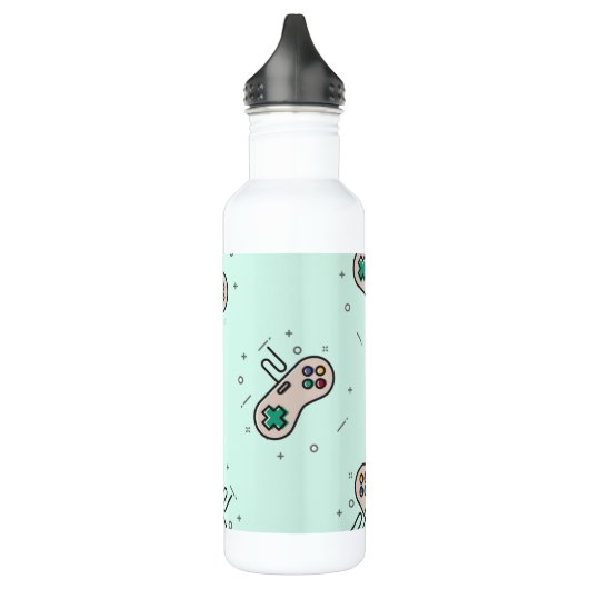 Grauer Joystick auf blau Edelstahlflasche (Links)