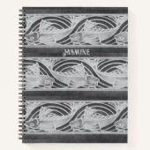 Grauer Jugendstil-Fisch in Waves Individuelle Name Notizblock (Vorderseite)