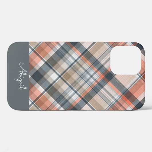 Grauer Karierter Elegant-Script-Name Case-Mate iPhone Hülle (Rückseite (Horizontal))