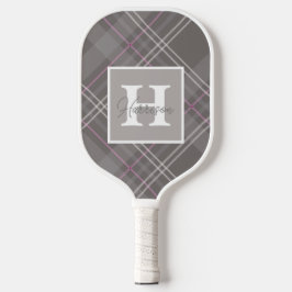Grauer Karierter Monogrammname anpassbar Pickleball Schläger