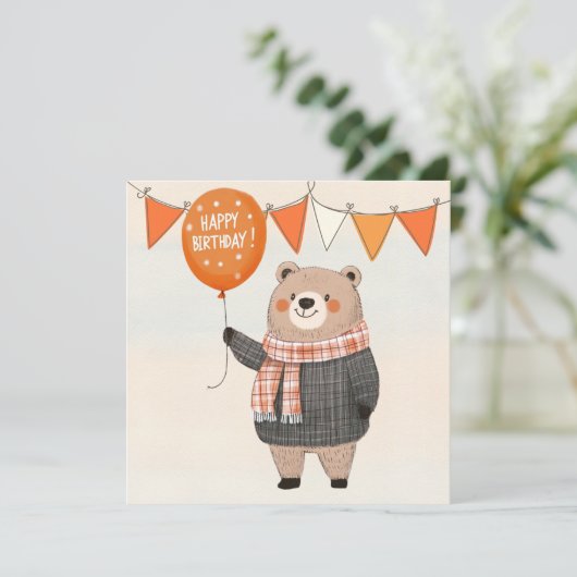 Grauer Karierter Pullover mit orangefarbenem Karie Einladung (Stehend Vorderseite)