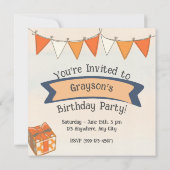 Grauer Karierter Pullover mit orangefarbenem Karie Einladung (Rückseite)