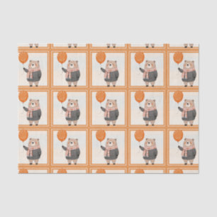 Grauer Karierter Pullover mit orangefarbenem Karie Seidenpapier