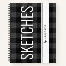 Grauer Karierter Sketchbook-Individuelle Name Notizblock
