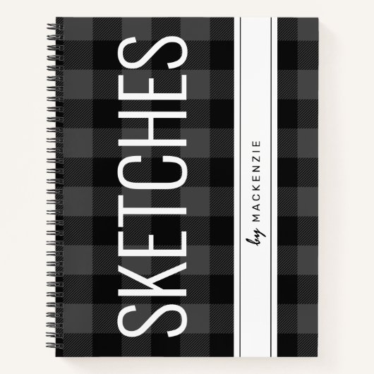 Grauer Karierter Sketchbook-Individuelle Name Notizblock (Vorderseite)