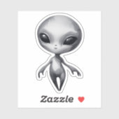 Grauer Kawaii-Alien Aufkleber (Blatt)