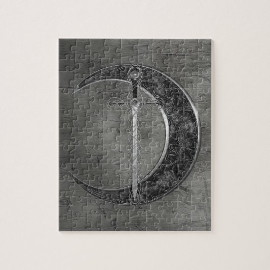 Grauer keltischer Mond und Klinge Puzzle (Vertikal)