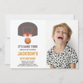 Grauer Korbball Einladungen mit Foto (Vorderseite)