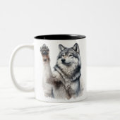 Grauer Kunstwolf in Aquarellfarben Zweifarbige Tasse (Links)