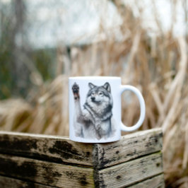 Grauer Kunstwolf in Aquarellfarben Zweifarbige Tasse